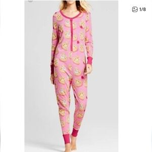 munki munki Nite Nite Pink Waffle Stra Heart Pajama Large Valentines Onesie